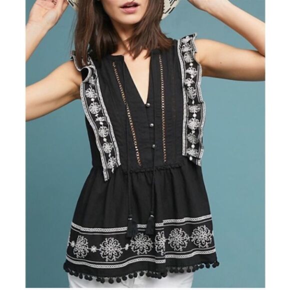 Anthropologie Akemi + Kin Adelina Embroidered Top Sz. 0 - Picture 1 of 7
